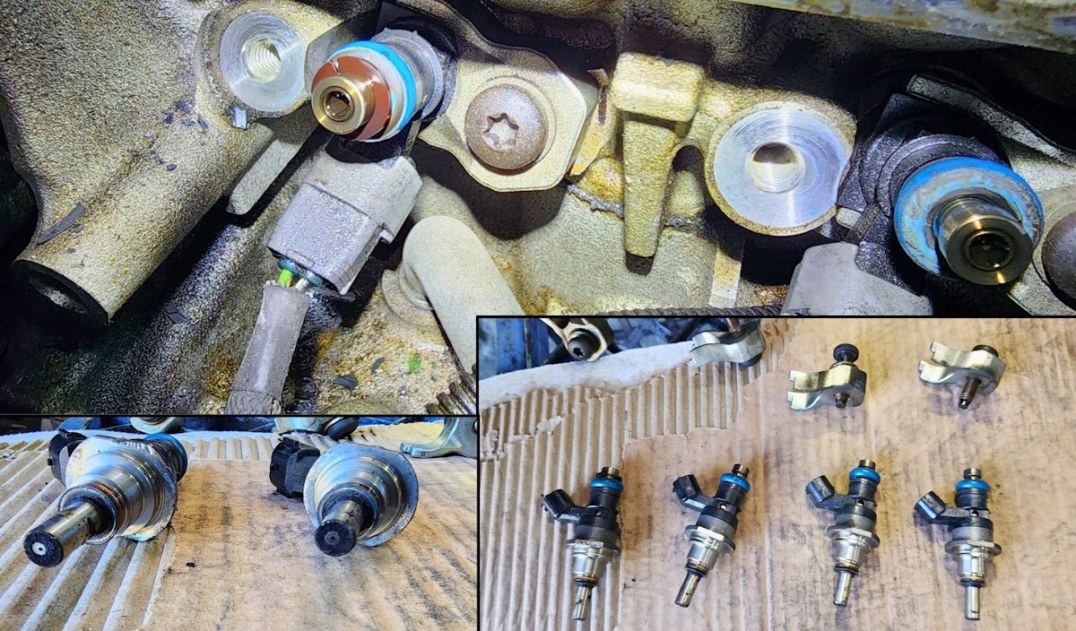 Fuel Injectors removed from Intake Manifold to be cleaned and tested at {{{businessName}}} in {{{suburb}}}.